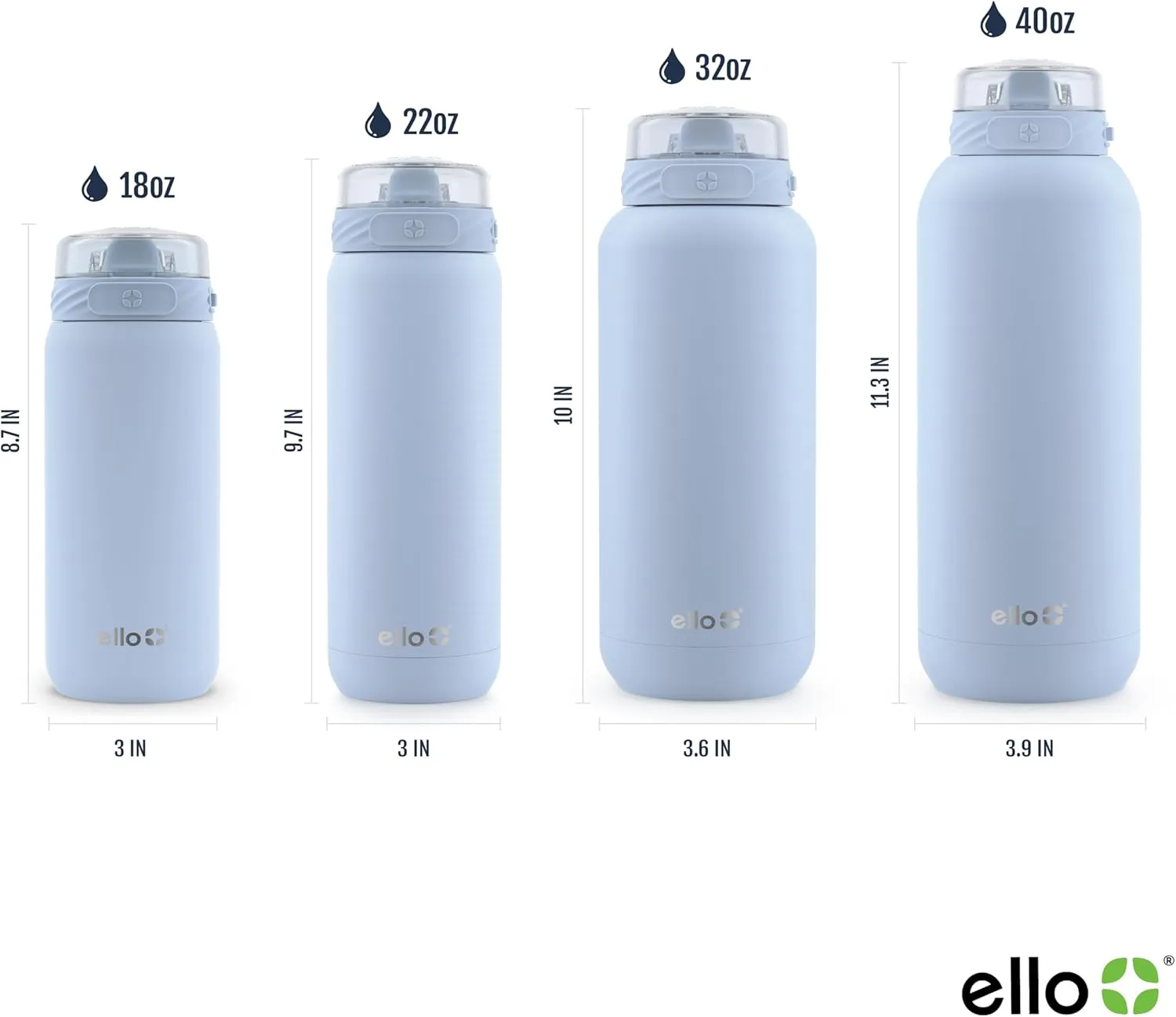 Ello Cooper 22oz Stainless Steel Water Bottle with Straw and Carry Handle, Double Walled and Vacuum Insulated Metal, Leak Proof Locking Lid with Soft Silicone Spout, Reusable, BPA Free, Halogen Blue