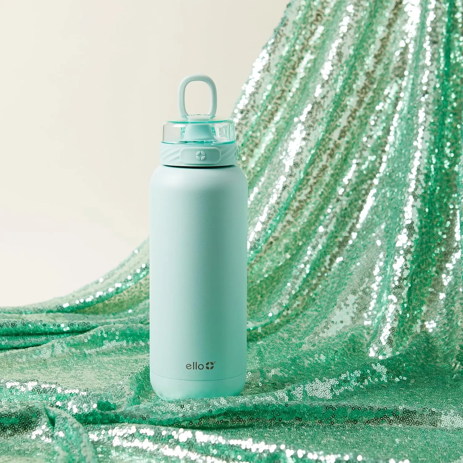 Ello Cooper 32oz Stainless Steel Water Bottle with Straw and Carry Handle, Double Walled and Vacuum Insulated Metal, Leak Proof Locking Lid with Soft Silicone Spout, Reusable, BPA Free, Yucca