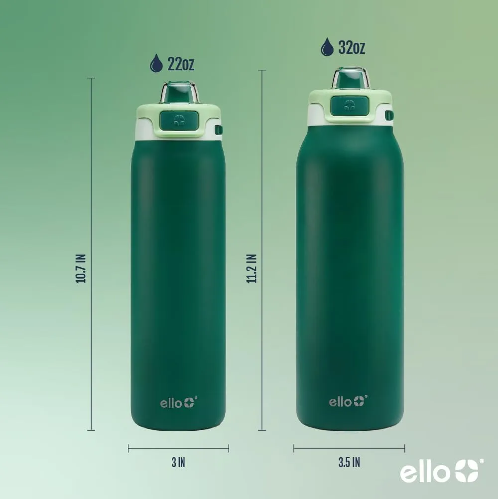 Ello Pop & Fill Stainless Steel Water Bottle with Quick Fill Technology, Double Walled Vacuum Insulated Metal, Leak Proof Locking Lid, Sip & Chug, BPA Free, Holiday Gift for Him Her, 22oz, 32oz, 40oz