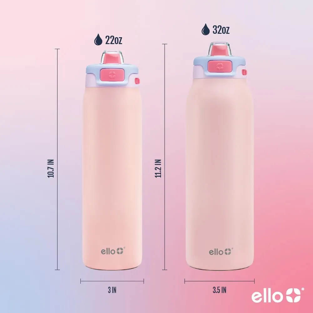 Ello Pop & Fill Stainless Steel Water Bottle with Quick Fill Technology, Double Walled Vacuum Insulated Metal, Leak Proof Locking Lid, Sip & Chug, BPA Free, Holiday Gift for Him Her, 22oz, 32oz, 40oz