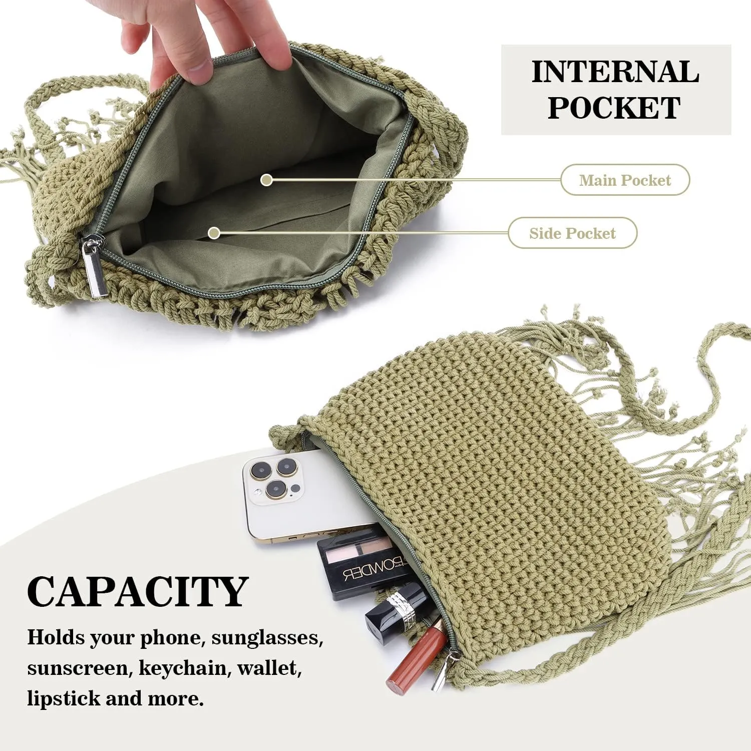 Emprier Retro Crochet Crossbody Shoulder Bag for Women Woven Fringe hobo bags Summer Beach Handmade Purse