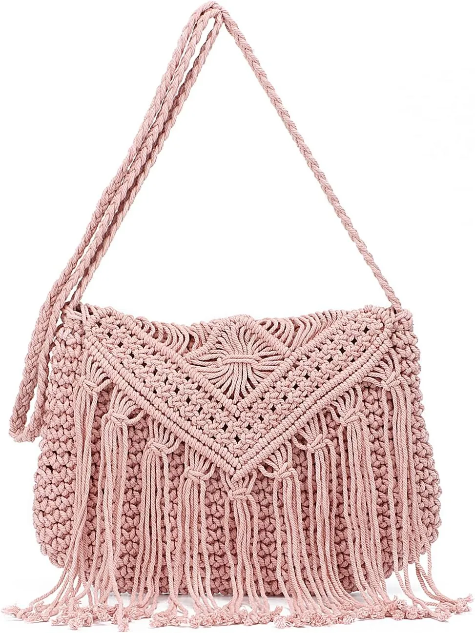 Emprier Retro Crochet Crossbody Shoulder Bag for Women Woven Fringe hobo bags Summer Beach Handmade Purse