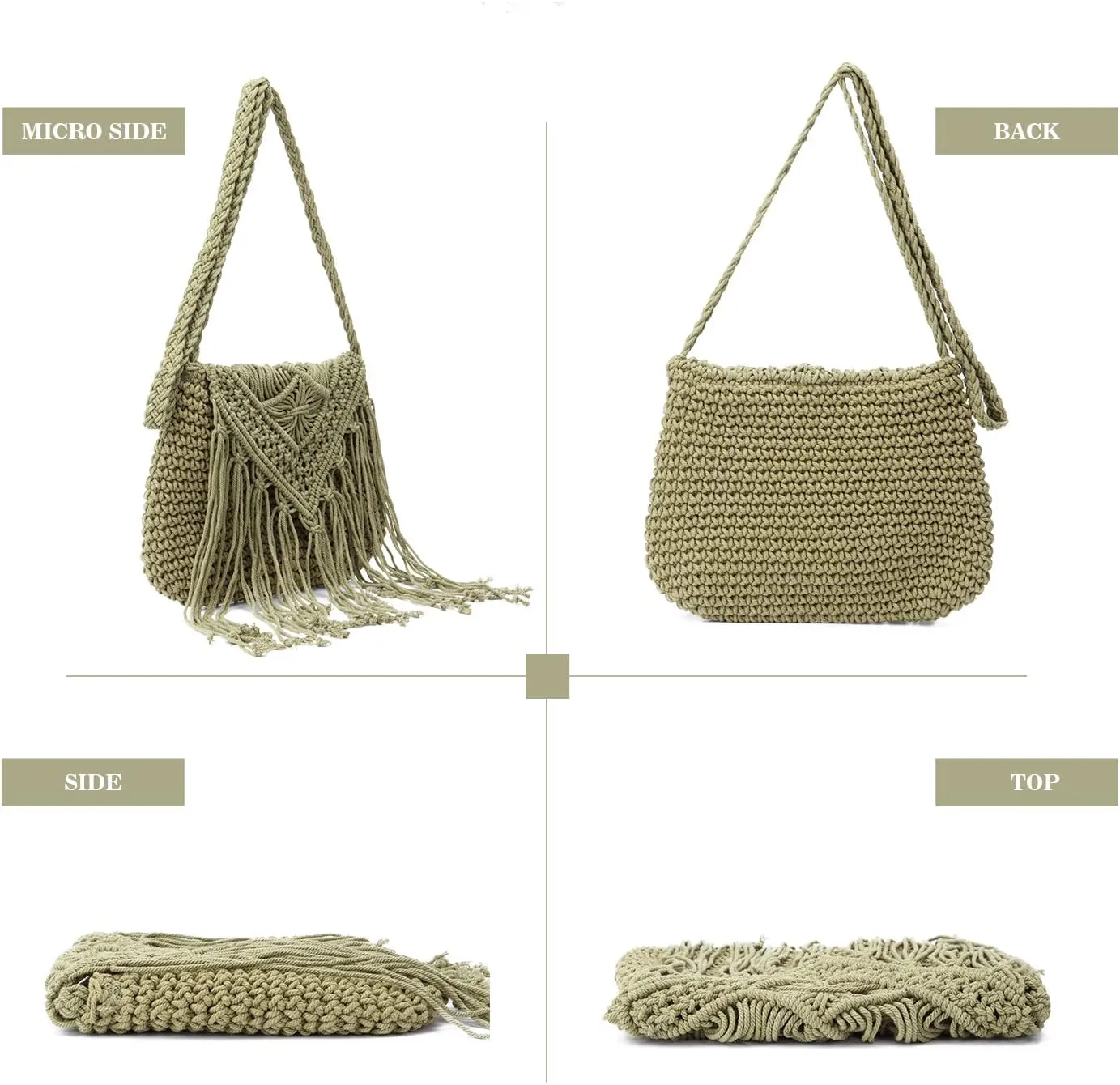 Emprier Retro Crochet Crossbody Shoulder Bag for Women Woven Fringe hobo bags Summer Beach Handmade Purse