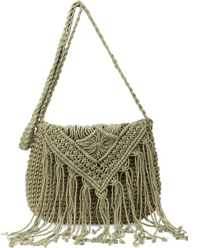 Emprier Retro Crochet Crossbody Shoulder Bag for Women Woven Fringe hobo bags Summer Beach Handmade Purse