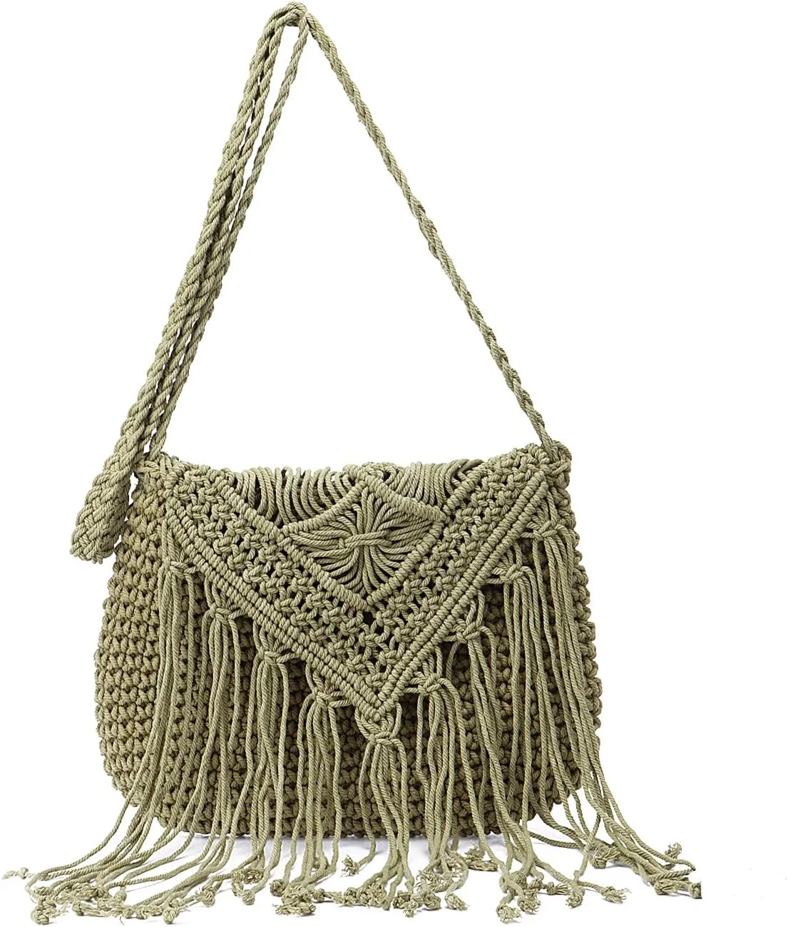 Emprier Retro Crochet Crossbody Shoulder Bag for Women Woven Fringe hobo bags Summer Beach Handmade Purse