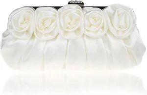 Evening Clutch Purses Rose Shaped Handbags Pleated Silk Elegant Floral Purse for Women Wedding Party