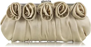 Evening Clutch Purses Rose Shaped Handbags Pleated Silk Elegant Floral Purse for Women Wedding Party