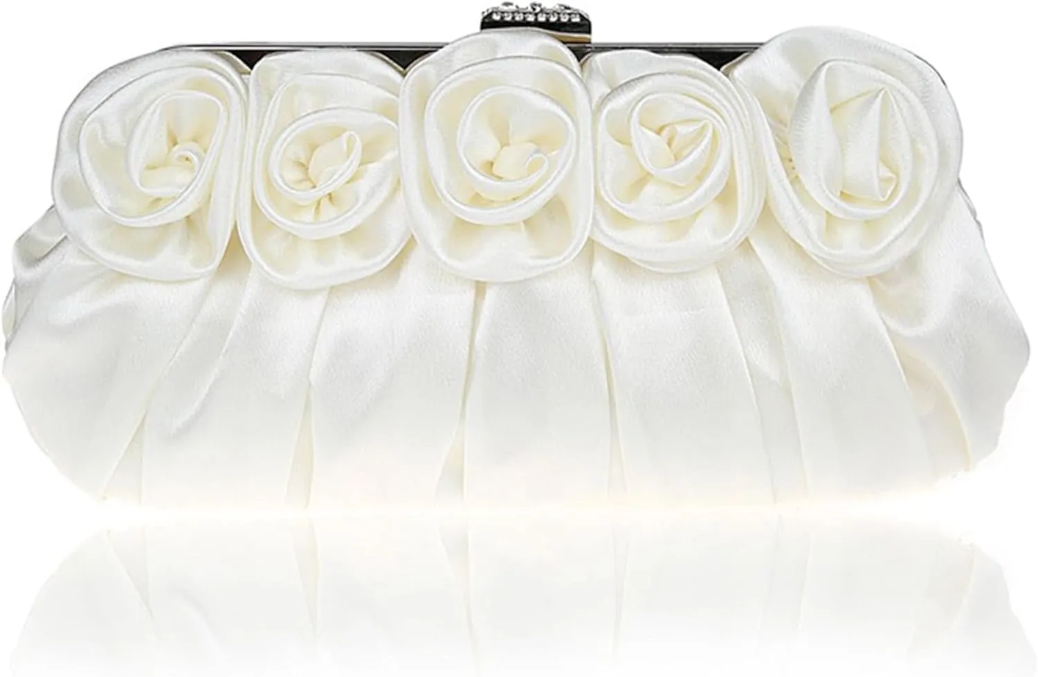 Evening Clutch Purses Rose Shaped Handbags Pleated Silk Elegant Floral Purse for Women Wedding Party