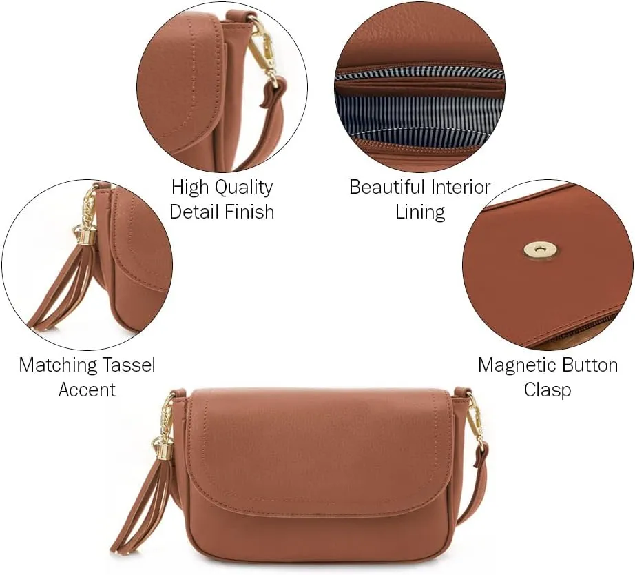 EVVE Small Crossbody Bags for Women Trendy Flap Saddle Purses with Tassel Vegan leather Shoulder bag