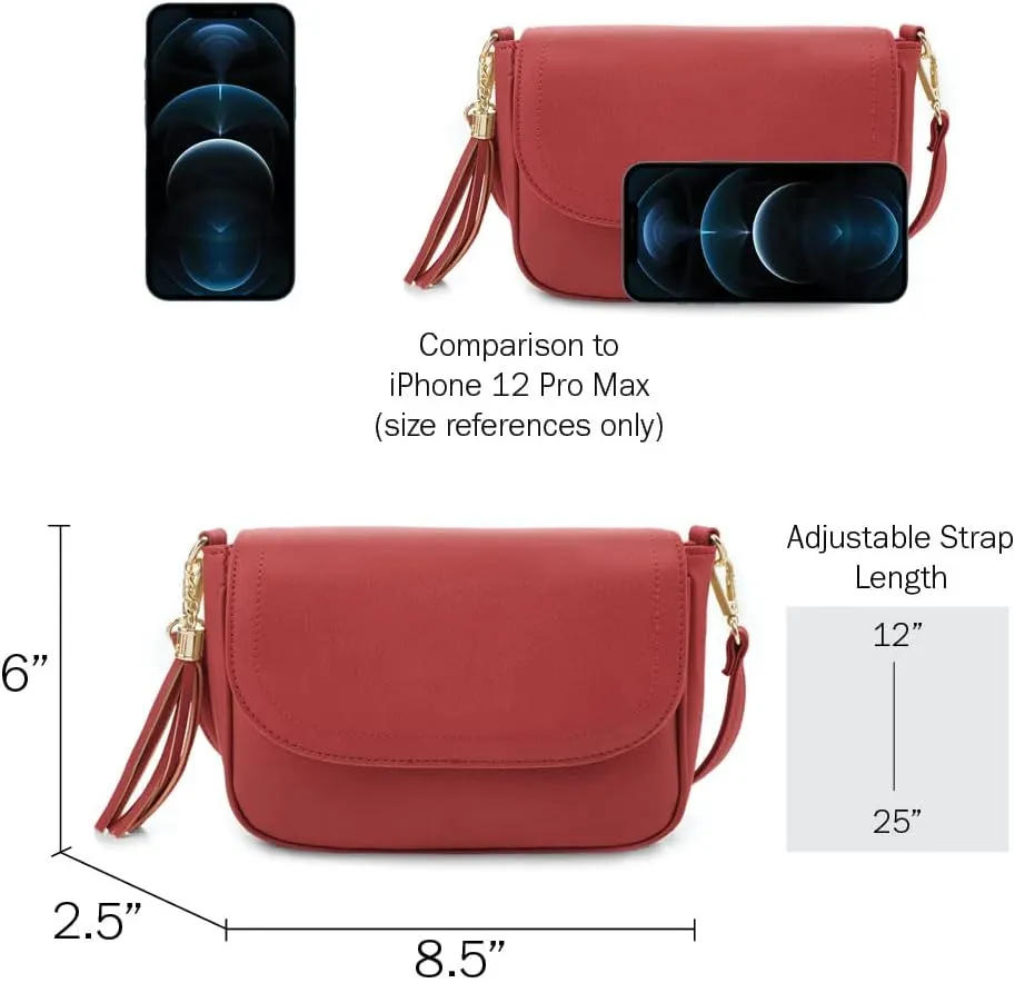 EVVE Small Crossbody Bags for Women Trendy Flap Saddle Purses with Tassel Vegan leather Shoulder bag