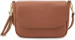 EVVE Small Crossbody Bags for Women Trendy Flap Saddle Purses with Tassel Vegan leather Shoulder bag