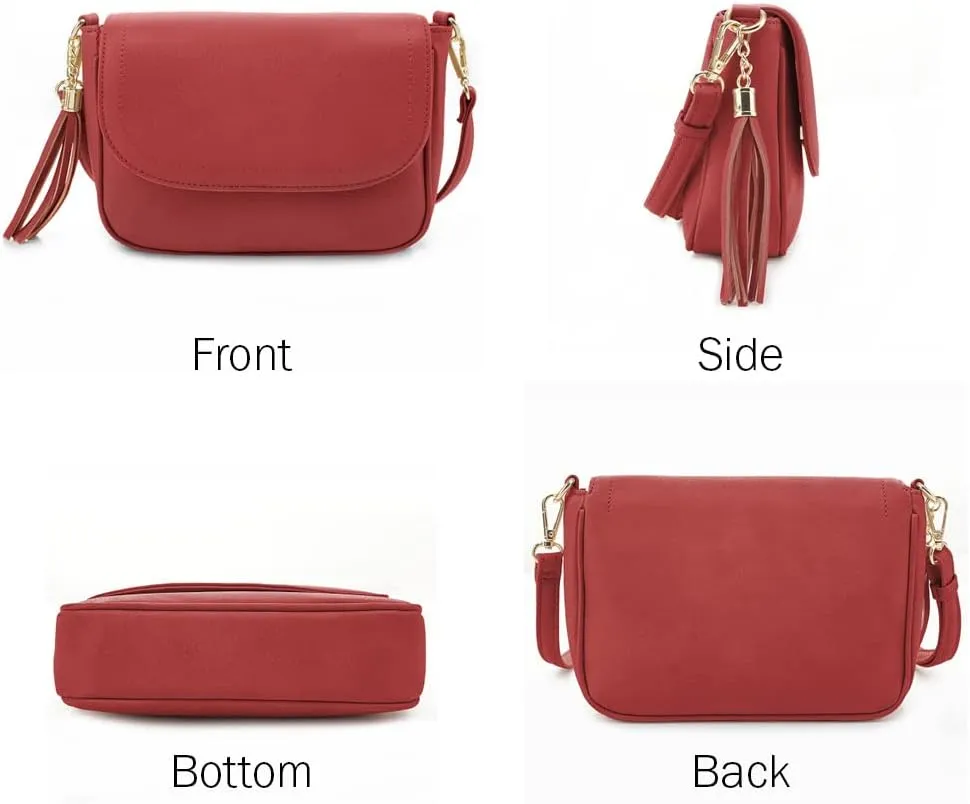 EVVE Small Crossbody Bags for Women Trendy Flap Saddle Purses with Tassel Vegan leather Shoulder bag
