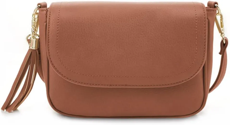 EVVE Small Crossbody Bags for Women Trendy Flap Saddle Purses with Tassel Vegan leather Shoulder bag