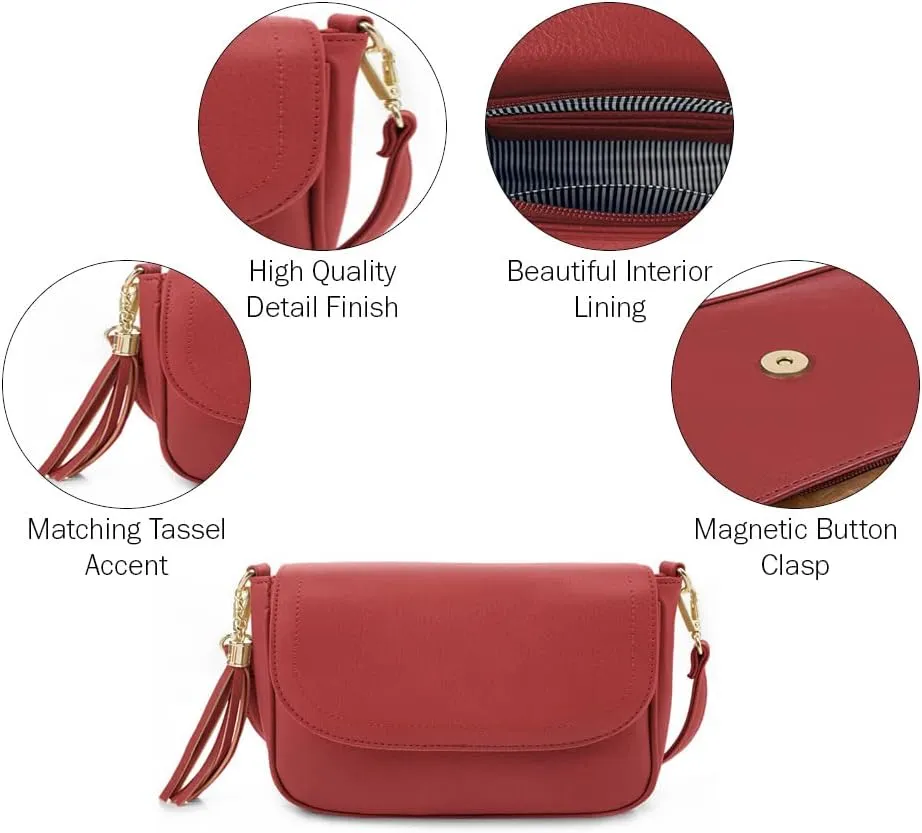 EVVE Small Crossbody Bags for Women Trendy Flap Saddle Purses with Tassel Vegan leather Shoulder bag