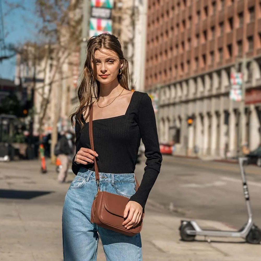 EVVE Small Crossbody Bags for Women Trendy Flap Saddle Purses with Tassel Vegan leather Shoulder bag