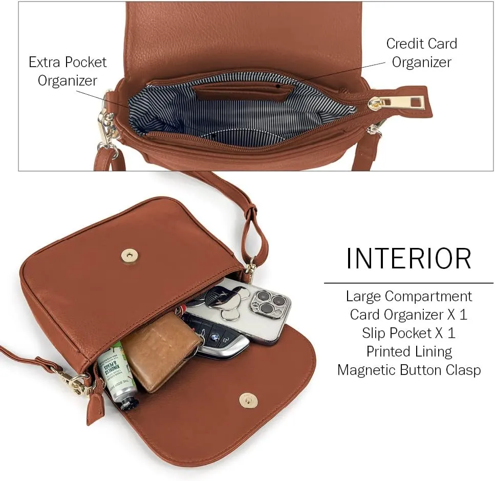 EVVE Small Crossbody Bags for Women Trendy Flap Saddle Purses with Tassel Vegan leather Shoulder bag