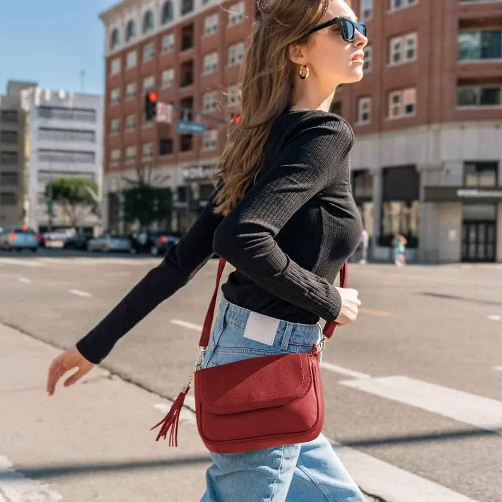 EVVE Small Crossbody Bags for Women Trendy Flap Saddle Purses with Tassel Vegan leather Shoulder bag