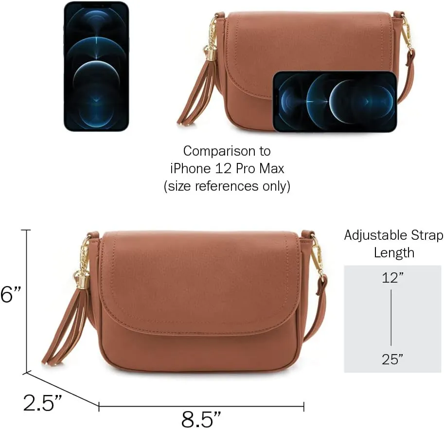 EVVE Small Crossbody Bags for Women Trendy Flap Saddle Purses with Tassel Vegan leather Shoulder bag