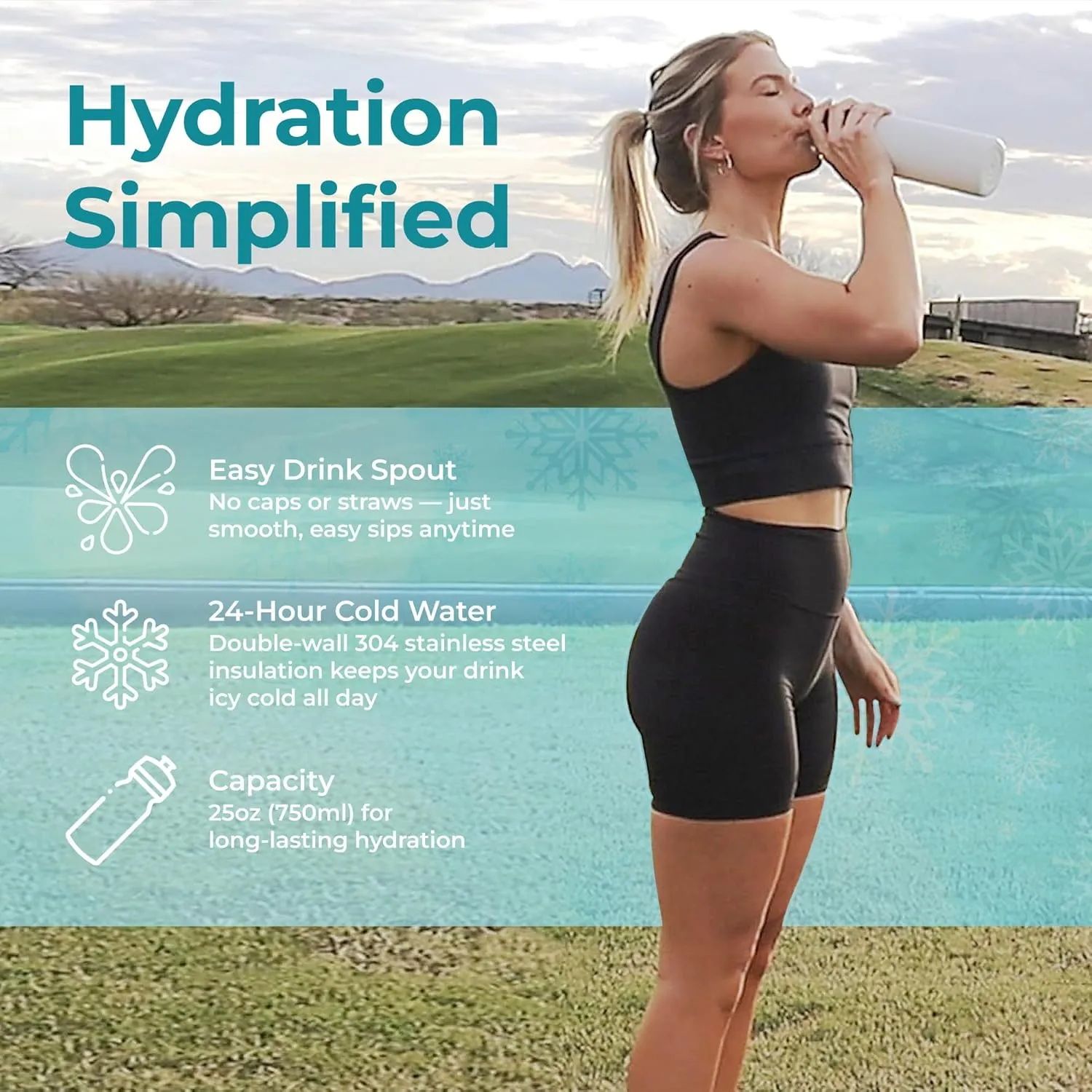 Extreme MIST - GoMist Misting & Drinking Bottle - Personal Mister - Cooling Water Bottle w/Easy-Drink Spout - Stainless-Steel Double Wall Insulated - Portable Mist Bottle - Midnight Black, 25oz/750ml