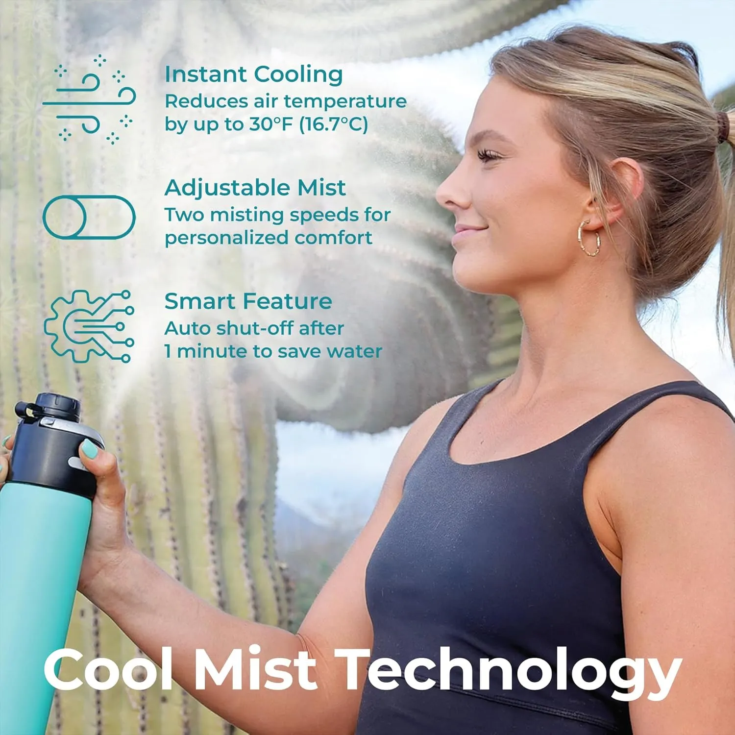 Extreme MIST - GoMist Misting & Drinking Bottle - Personal Mister - Cooling Water Bottle w/Easy-Drink Spout - Stainless-Steel Double Wall Insulated - Portable Mist Bottle - Midnight Black, 25oz/750ml
