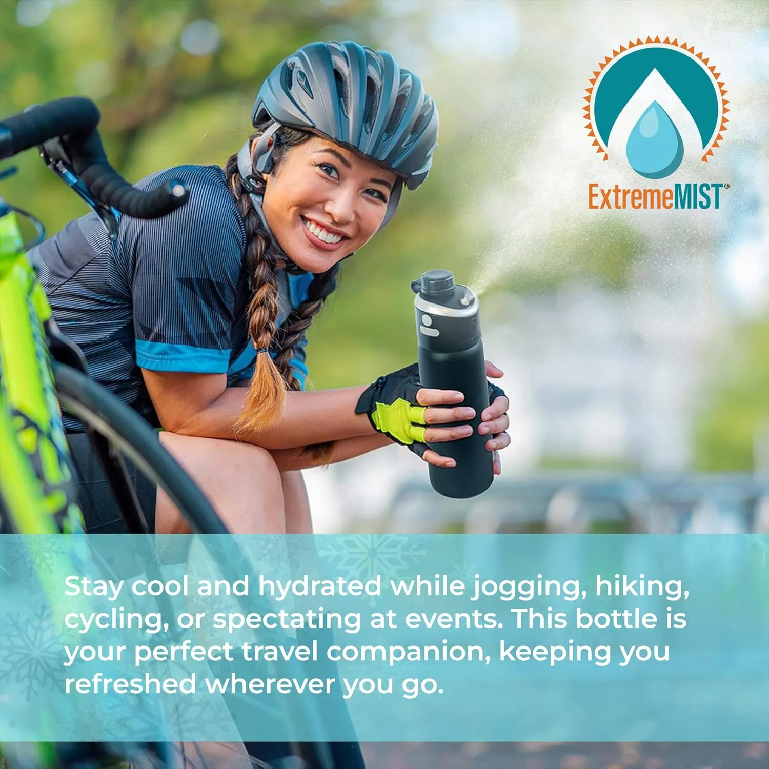 Extreme MIST - GoMist Misting & Drinking Bottle - Personal Mister - Cooling Water Bottle w/Easy-Drink Spout - Stainless-Steel Double Wall Insulated - Portable Mist Bottle - Midnight Black, 25oz/750ml