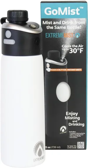 ExtremeMIST - GoMist Misting & Drinking Bottle - Personal Mister - Cooling Water Bottle with Easy-Drink Spout - Stainless-Steel Double Wall Insulation - Portable Mist Flask - Polar White, 25 oz/750ml