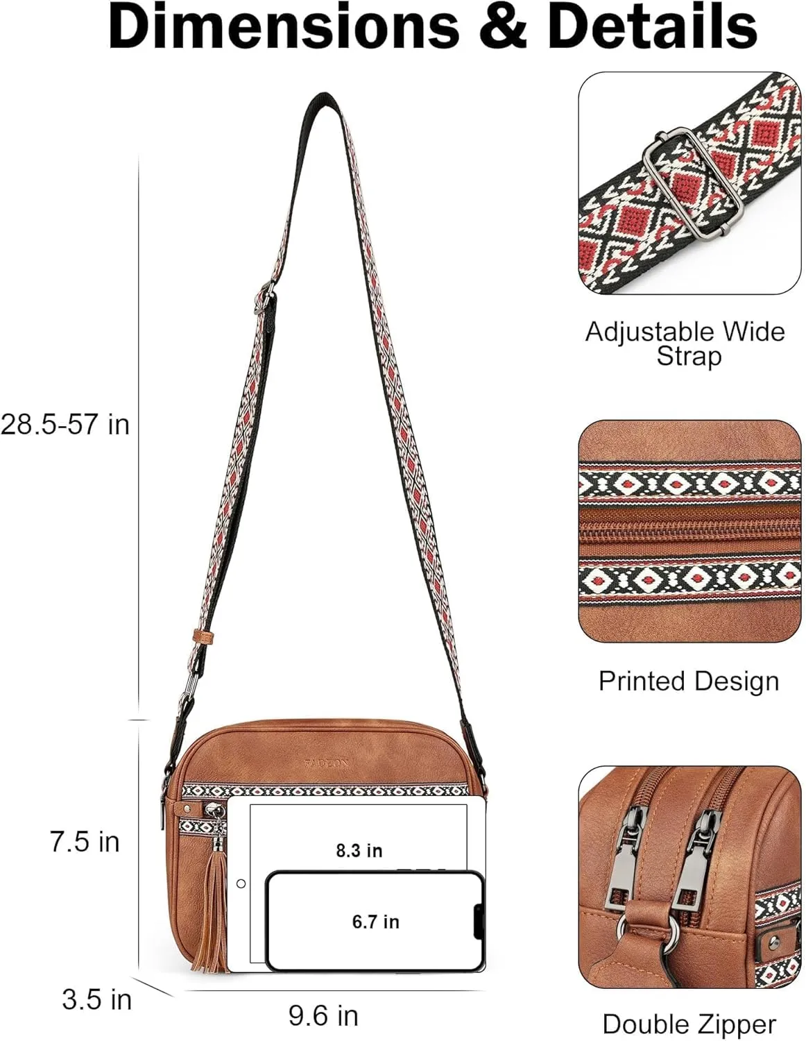FADEON Crossbody Bags for Women Designer Vegan Leather Crossbody Purse Multi-pocket Medium Shoulder Bag with Card Slots