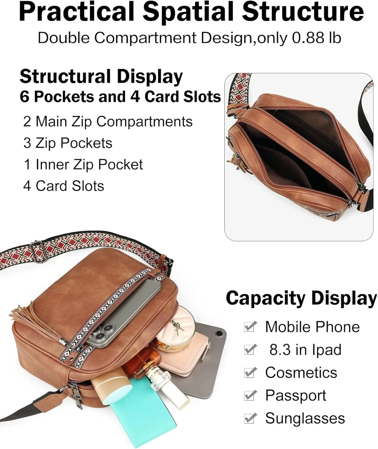 FADEON Crossbody Bags for Women Designer Vegan Leather Crossbody Purse Multi-pocket Medium Shoulder Bag with Card Slots