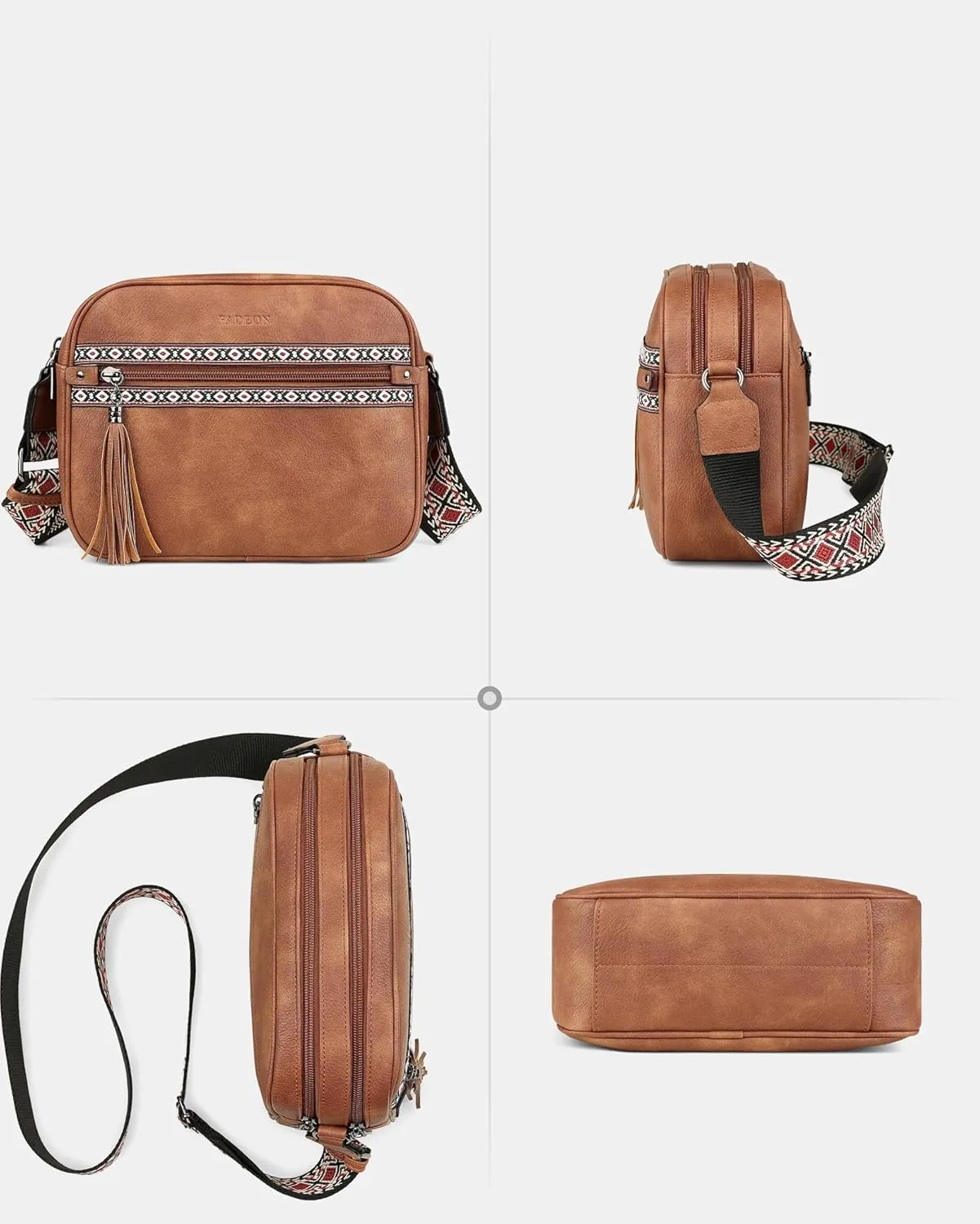 FADEON Crossbody Bags for Women Designer Vegan Leather Crossbody Purse Multi-pocket Medium Shoulder Bag with Card Slots