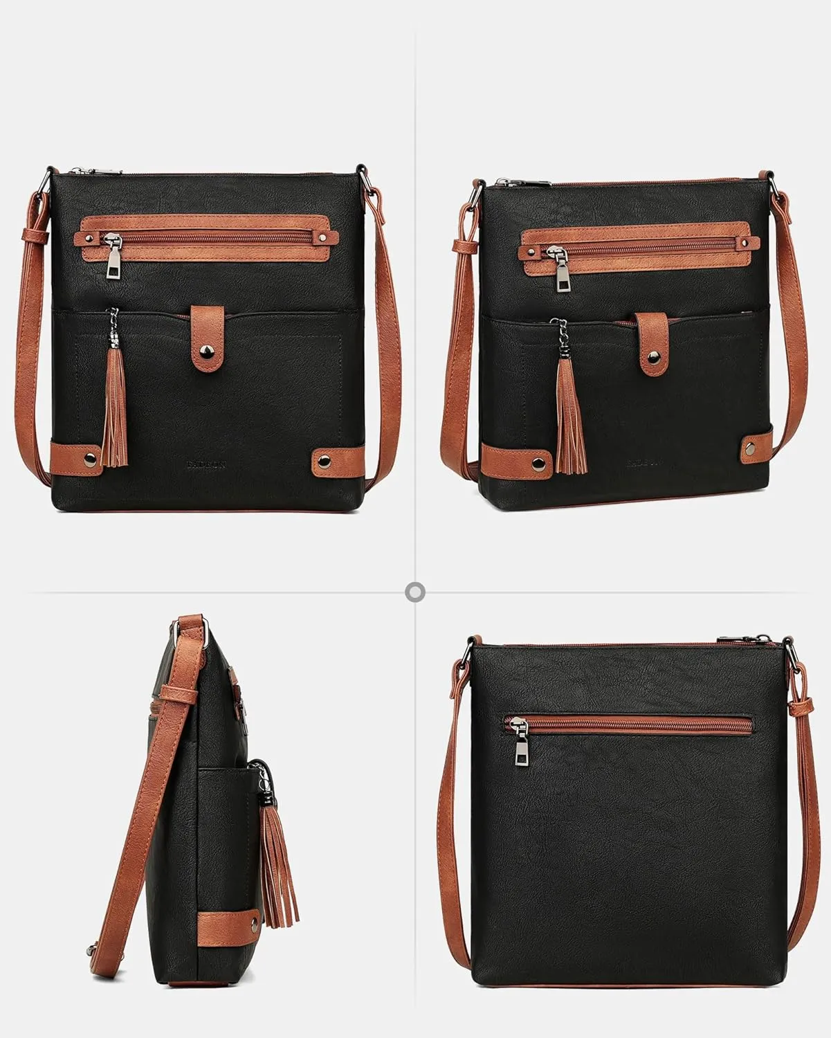 FADEON Crossbody Purses for Women Crossbody Bag, Designer Multi Pockets Shoulder Travel Purses with Tassel