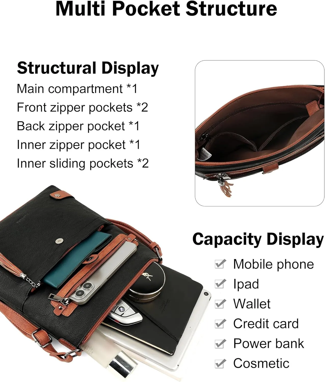 FADEON Crossbody Purses for Women Crossbody Bag, Designer Multi Pockets Shoulder Travel Purses with Tassel