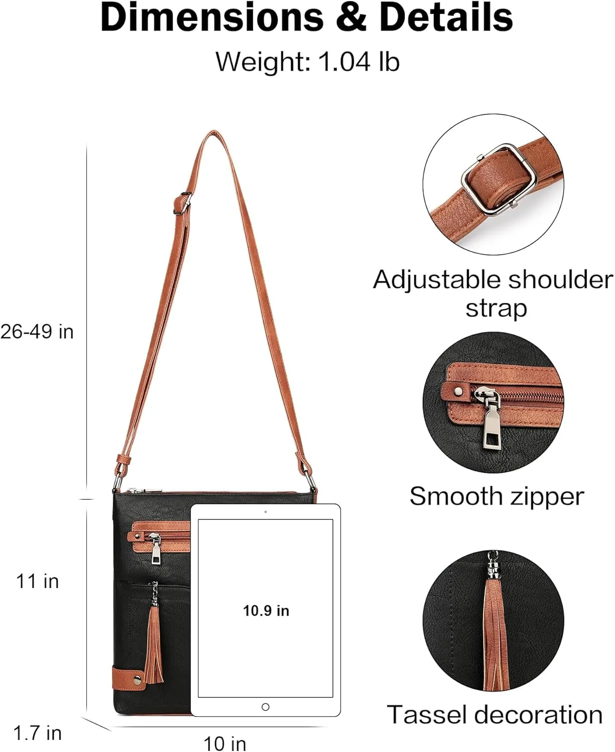 FADEON Crossbody Purses for Women Crossbody Bag, Designer Multi Pockets Shoulder Travel Purses with Tassel