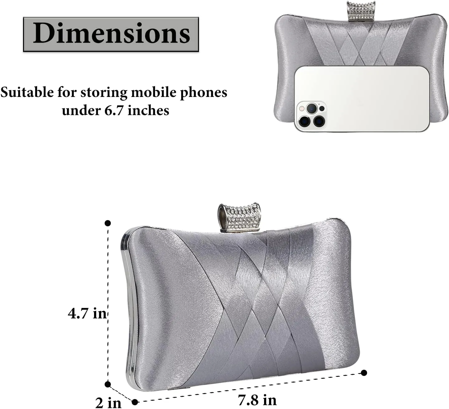Fashion Womens Jane Satin Diamante Clutch Rhinestone Evening Bridal Prom Party Handbag Crossbody Purse Chain Bag