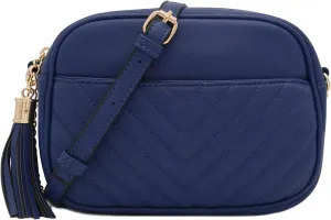 FashionPuzzle Chevron Quilted Crossbody Camera Bag with Chain Strap and Tassel