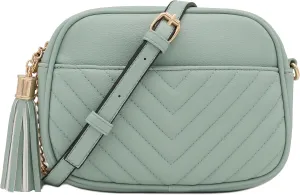 FashionPuzzle Chevron Quilted Crossbody Camera Bag with Chain Strap and Tassel