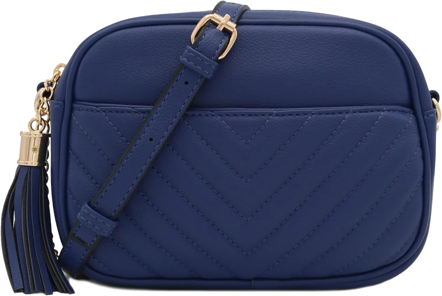 FashionPuzzle Chevron Quilted Crossbody Camera Bag with Chain Strap and Tassel