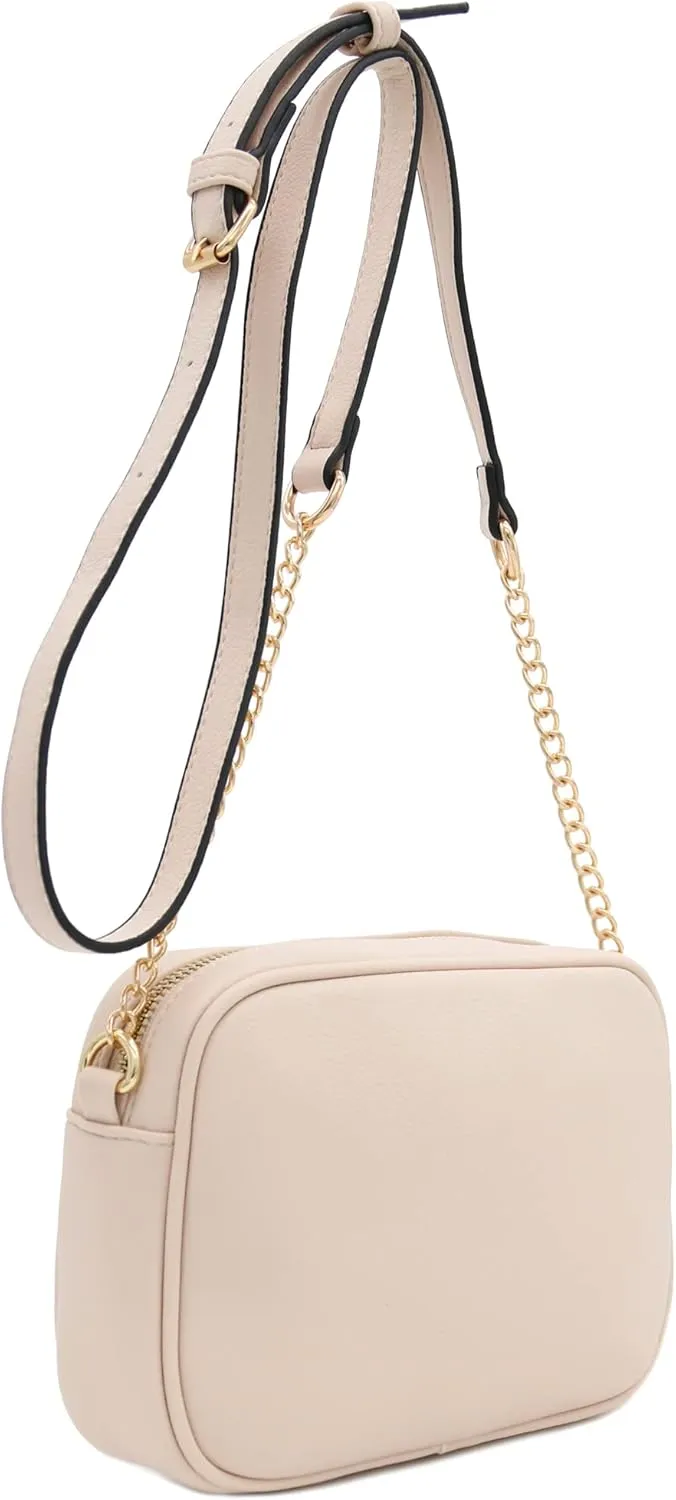 FashionPuzzle Chevron Quilted Crossbody Camera Bag with Chain Strap and Tassel