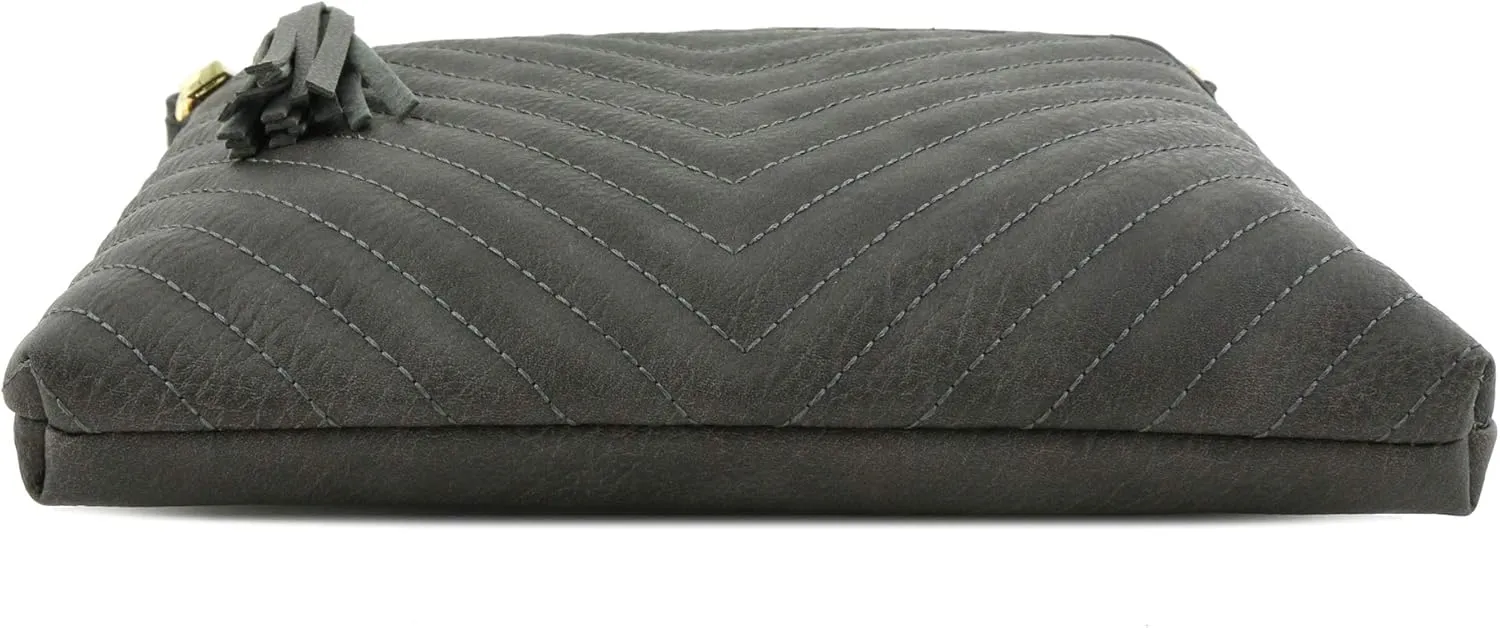 FashionPuzzle Chevron Quilted Medium Crossbody Bag with Tassel Accent