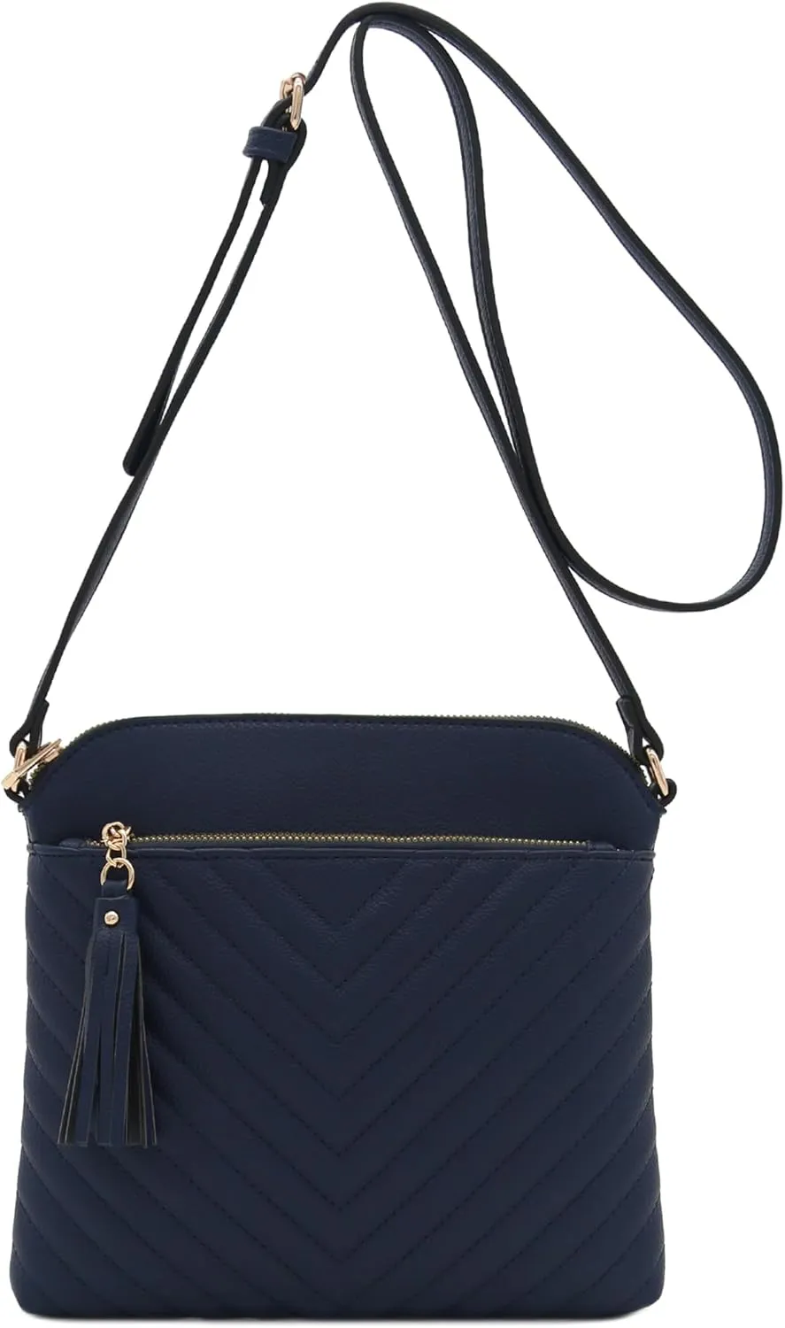 FashionPuzzle Chevron Quilted Medium Crossbody Bag with Tassel Accent