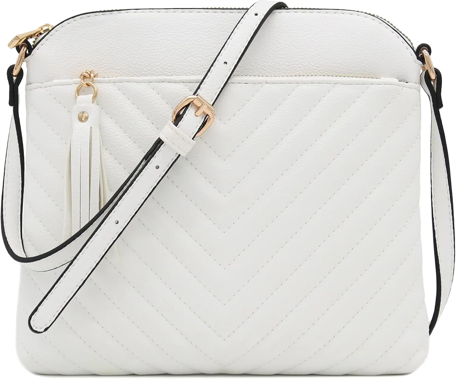 FashionPuzzle Chevron Quilted Medium Crossbody Bag with Tassel Accent