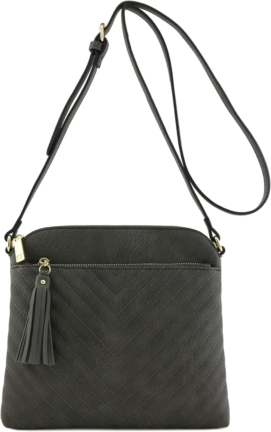 FashionPuzzle Chevron Quilted Medium Crossbody Bag with Tassel Accent