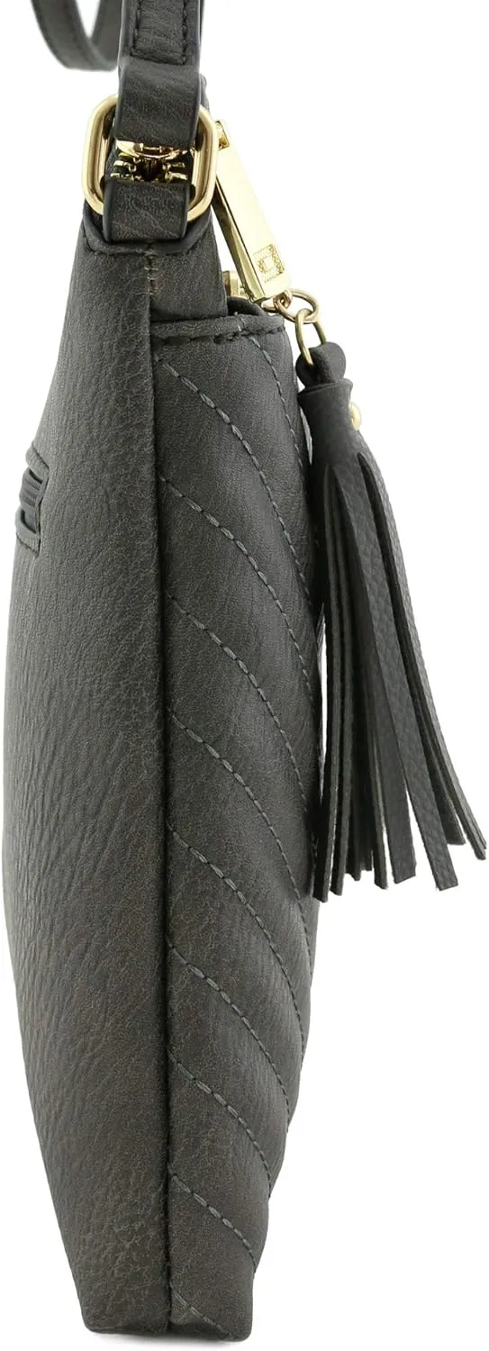FashionPuzzle Chevron Quilted Medium Crossbody Bag with Tassel Accent