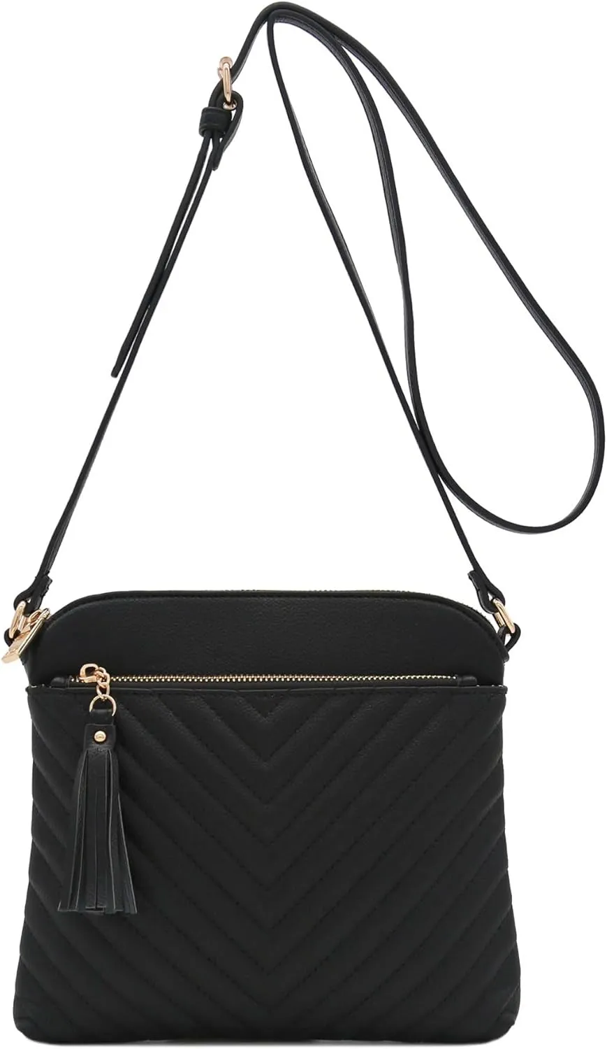 FashionPuzzle Chevron Quilted Medium Crossbody Bag with Tassel Accent