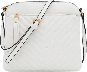 FashionPuzzle Chevron Quilted Medium Crossbody Bag with Tassel Accent