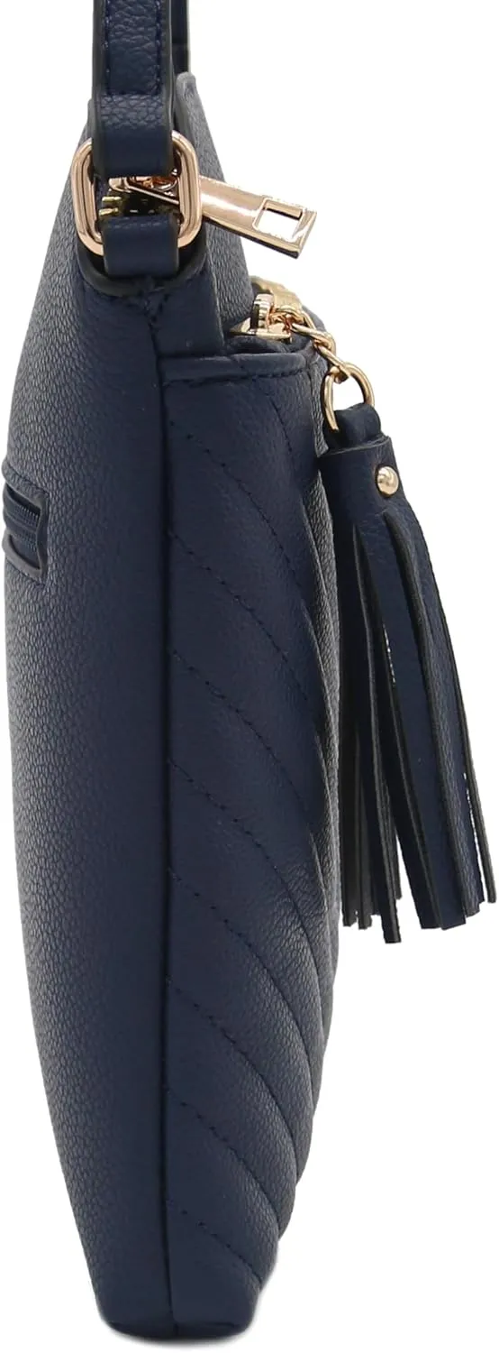 FashionPuzzle Chevron Quilted Medium Crossbody Bag with Tassel Accent