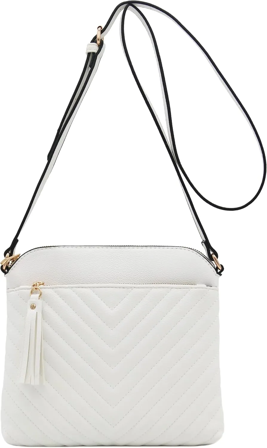 FashionPuzzle Chevron Quilted Medium Crossbody Bag with Tassel Accent