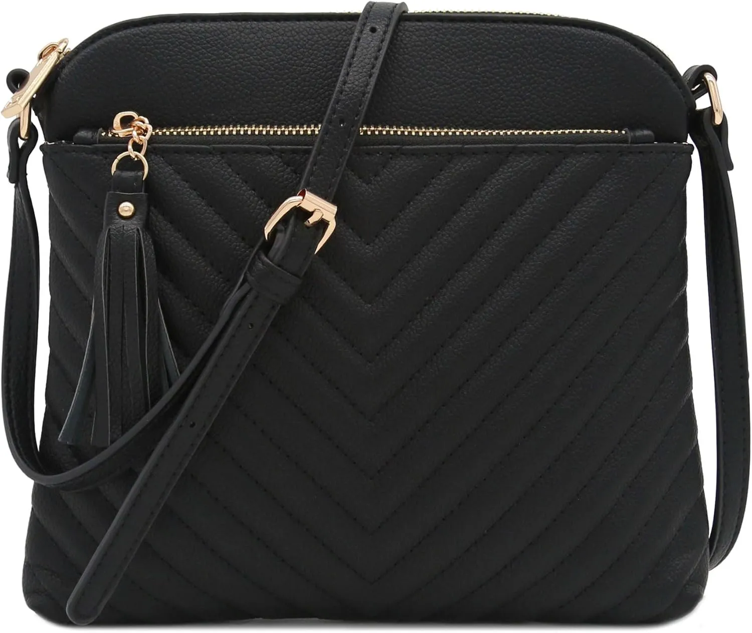 FashionPuzzle Chevron Quilted Medium Crossbody Bag with Tassel Accent