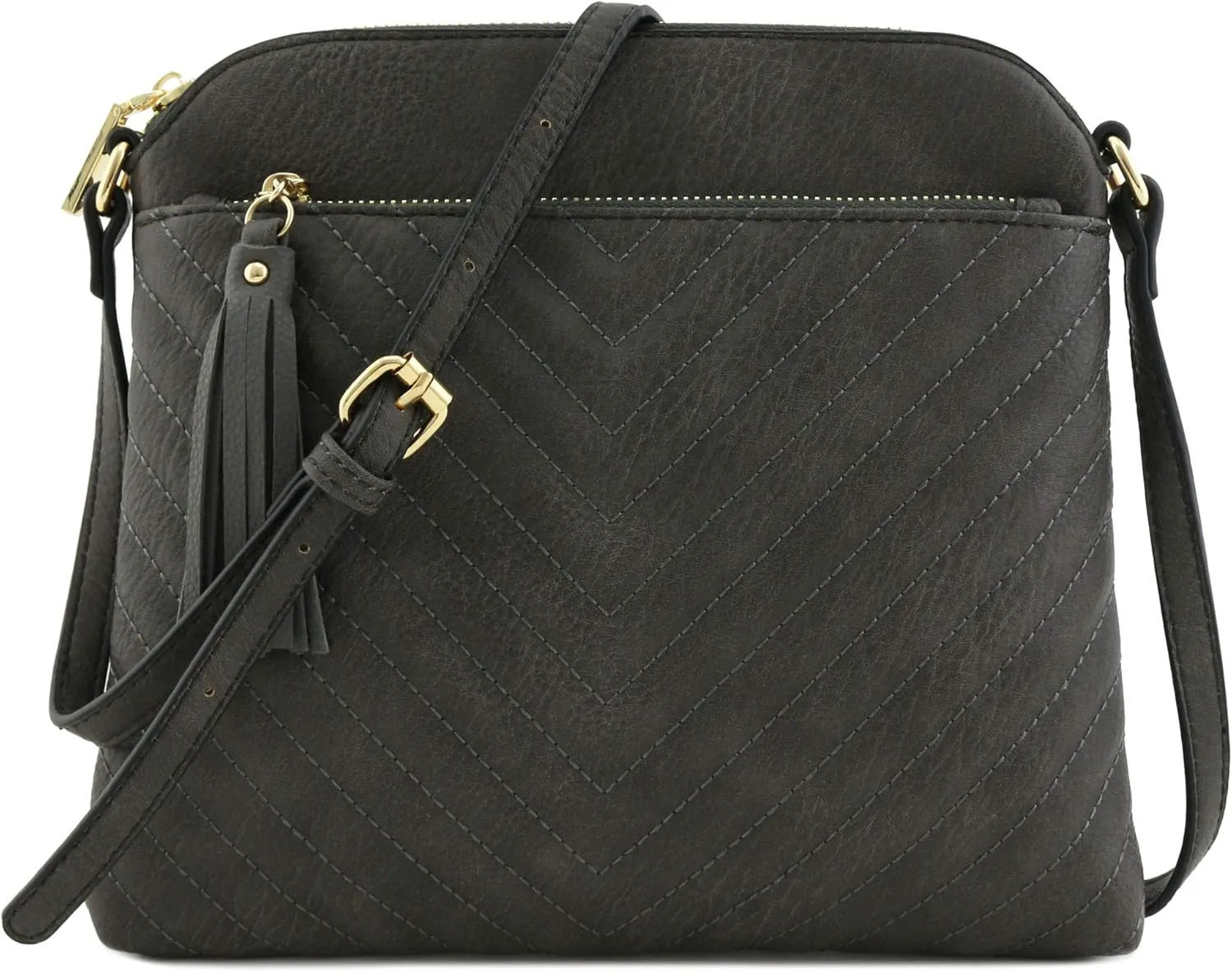 FashionPuzzle Chevron Quilted Medium Crossbody Bag with Tassel Accent