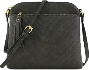 FashionPuzzle Chevron Quilted Medium Crossbody Bag with Tassel Accent