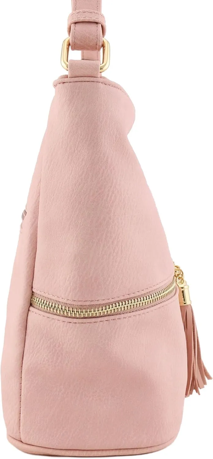 FashionPuzzle Lightweight Tassel Zipper Bucket Crossbody Bag